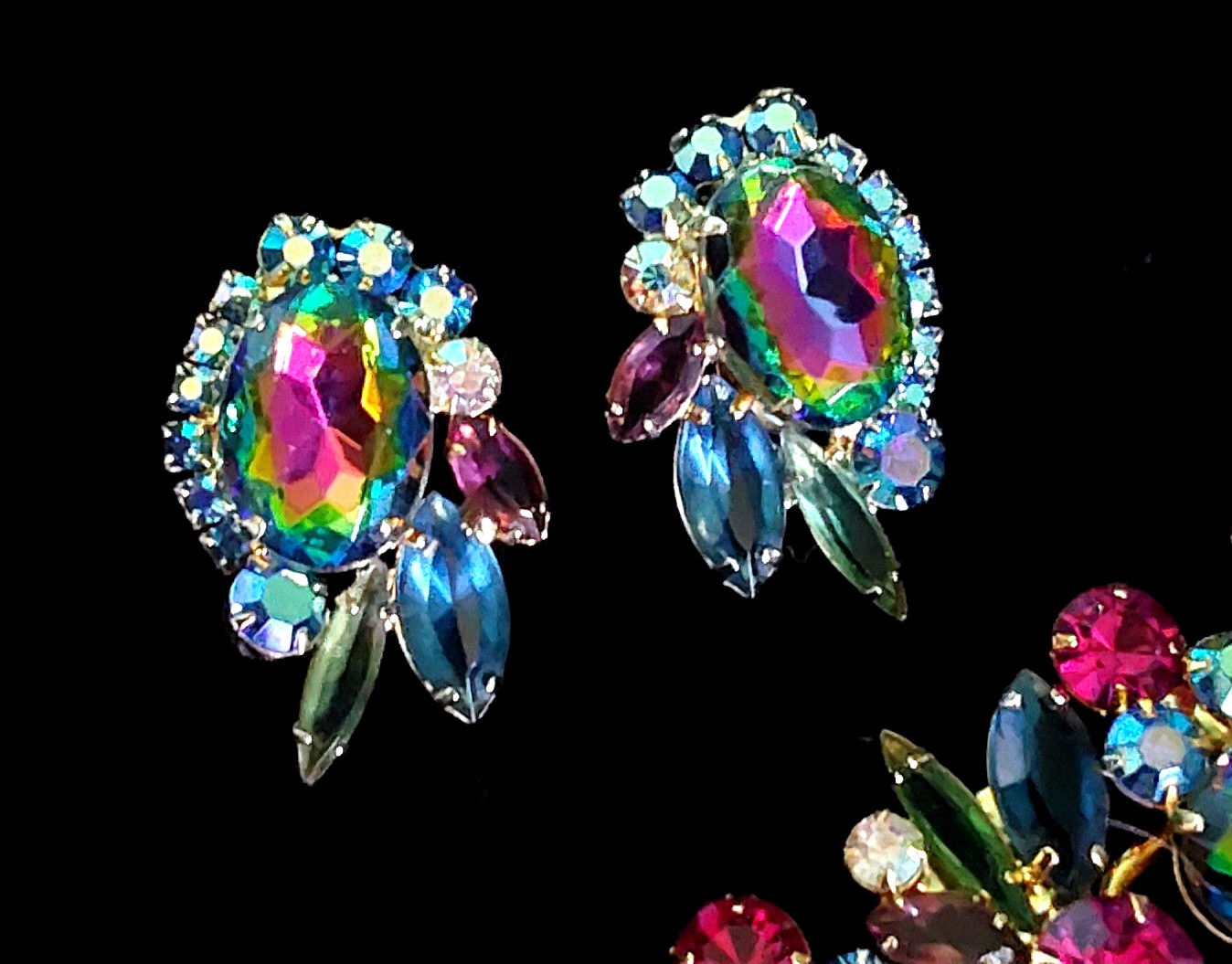 Juliana Rhinestone BRACELET BROOCH EARRING SET Book Pcs Watermelon Vitrail Rare