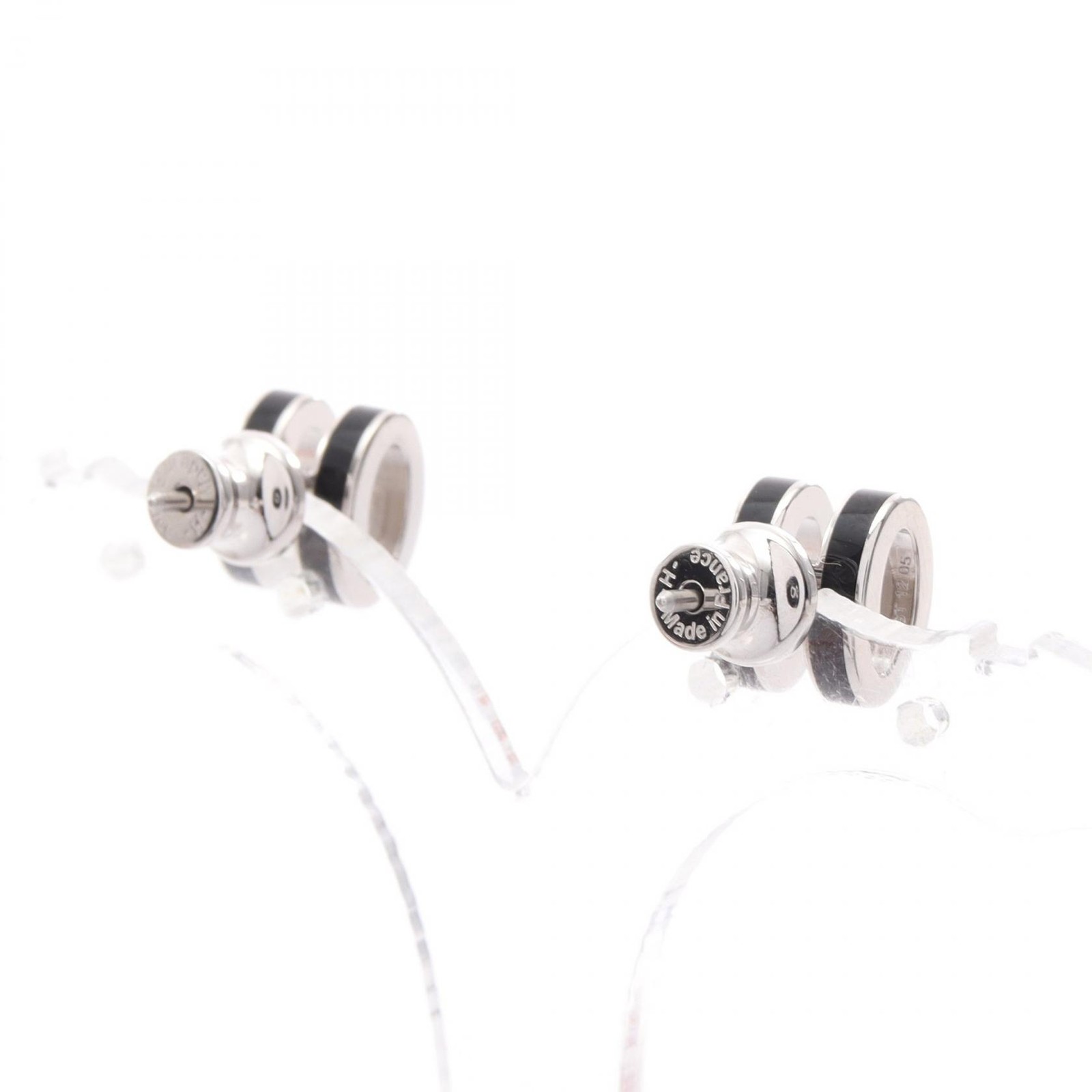 HERMES MINI POP H Pierced earrings Stainless Steel Black Used Women