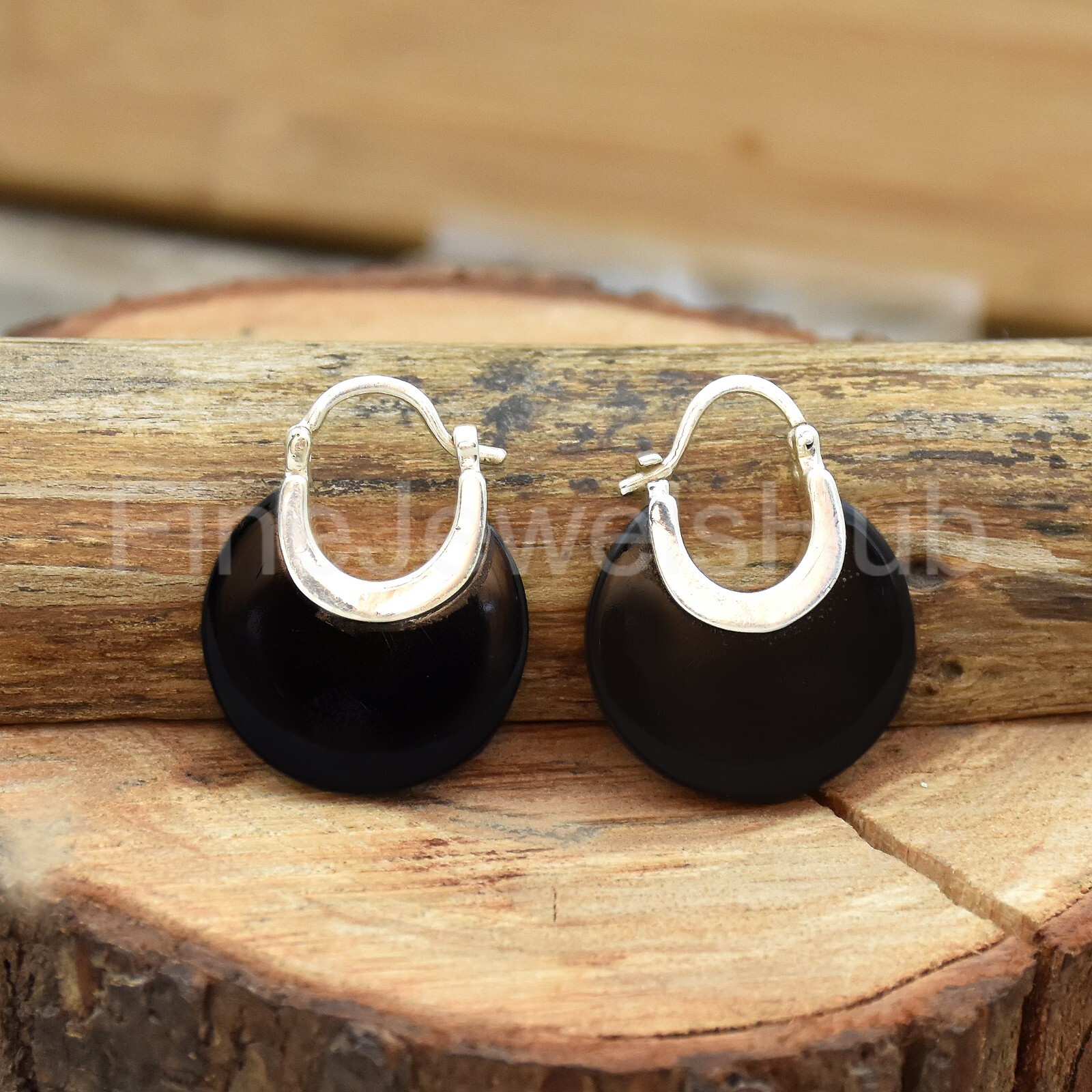 Black Onyx 925 Sterling Silver Moon Shape Hoops Earrings Women Earring For Gift
