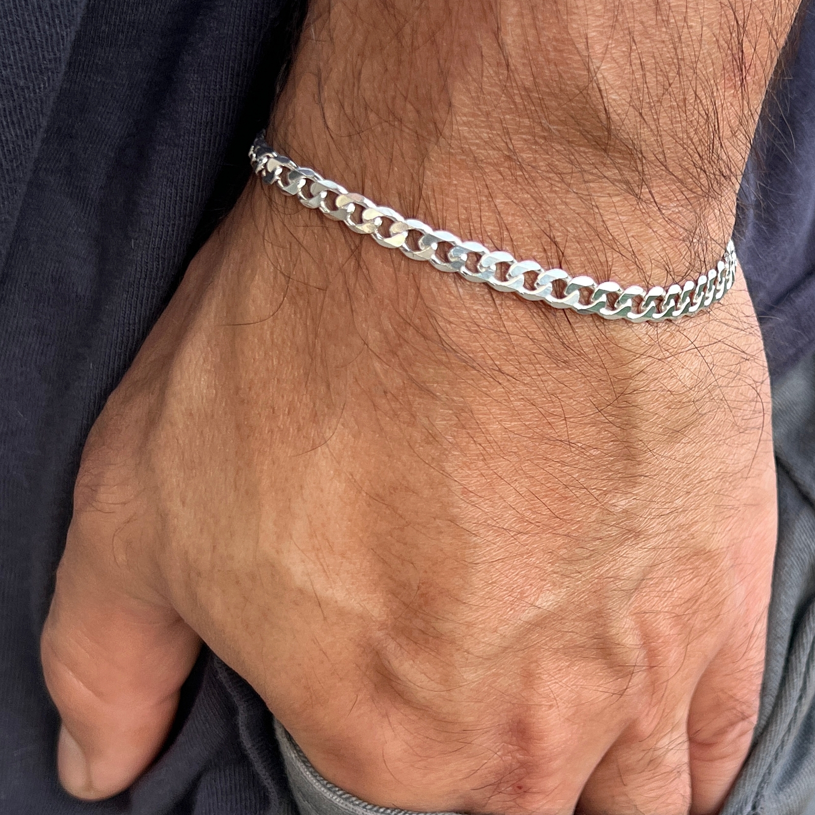 Real Italy 925 Sterling Silver Flat Cuban Link Chain Bracelet Mens & Women 5MM