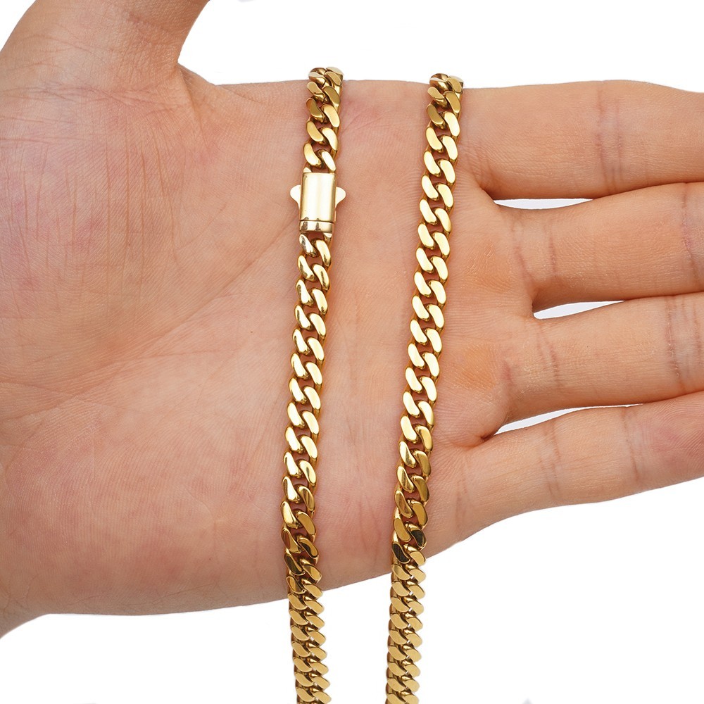 Men’s 6/8/10/12/14mm Gold Color Stainless Steel Miami Cuban Link Chain Necklace