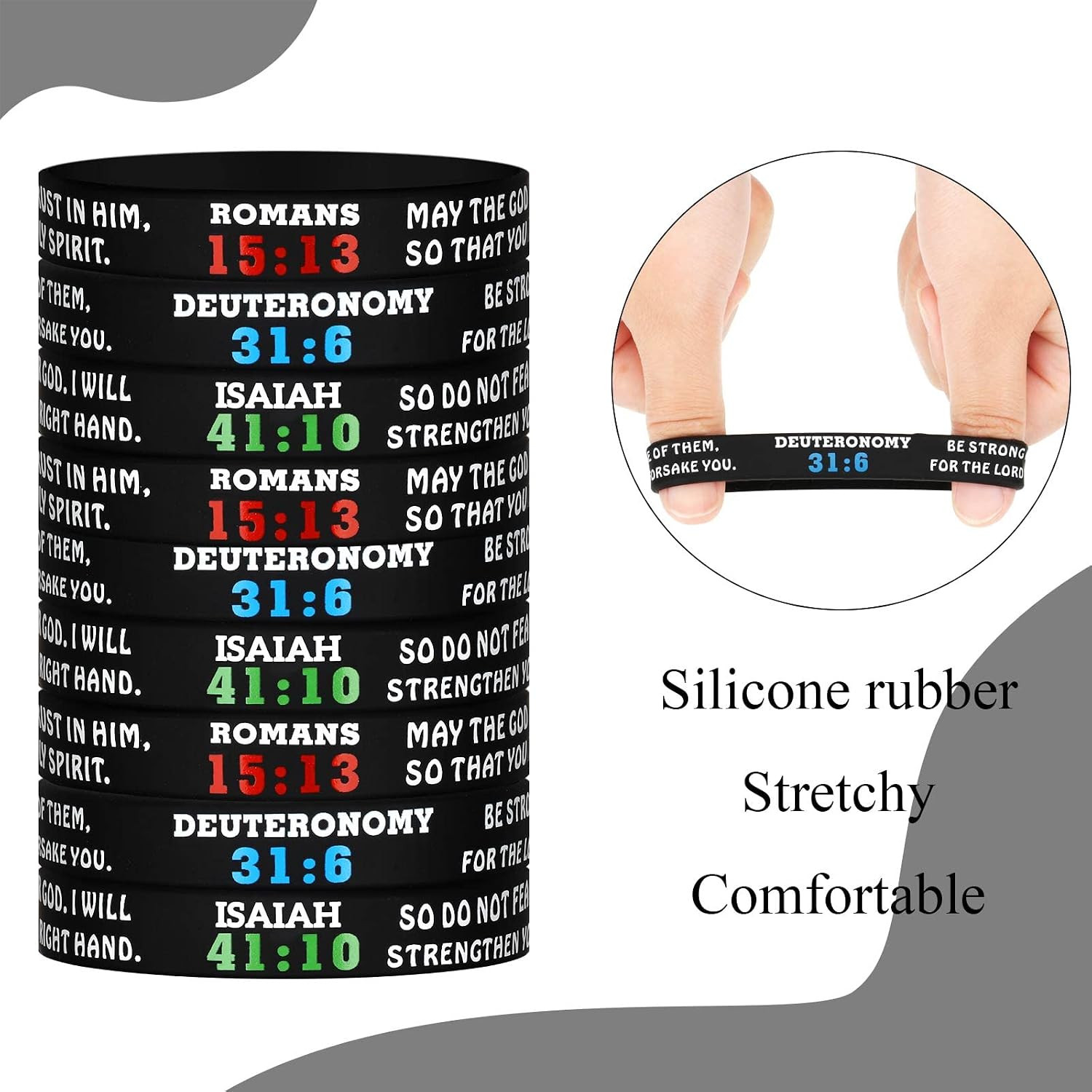 48 Pieces Bible Verse Silicone Bracelets Bulk Christian Motivational Wristbands