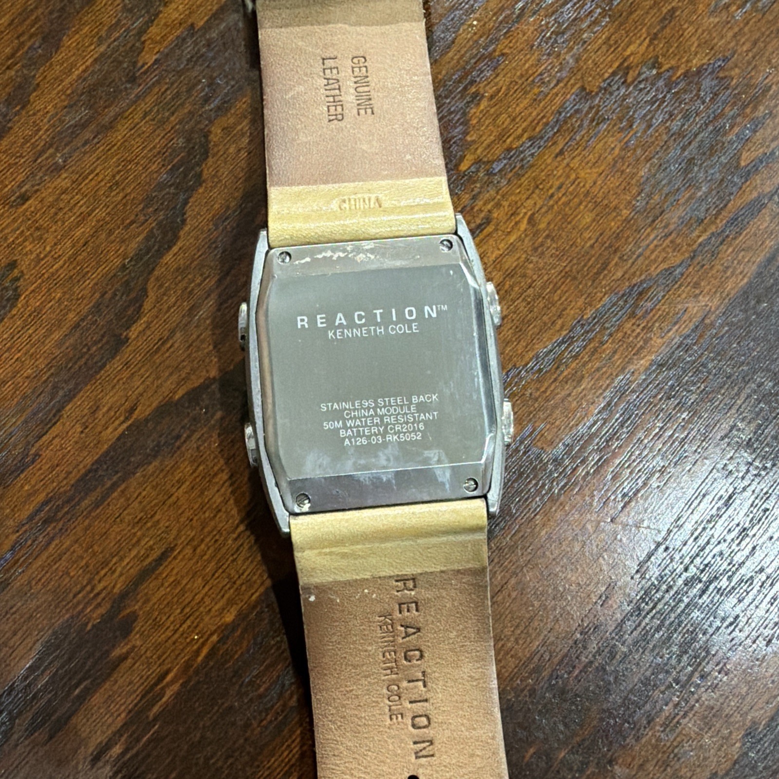Kenneth Cole reaction Men’s Watch Digital Yellow Leather Strap Needs Battery