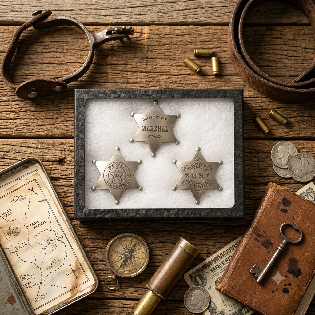 Western Badge Gift Set Old West Silver Finish Badge – United States Marshal
