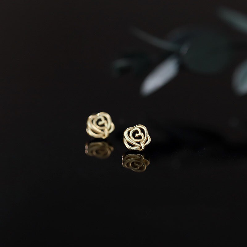 925 Silver Post Abstract Love Flower Rose Stud Earrings 5mm Women Girl S6