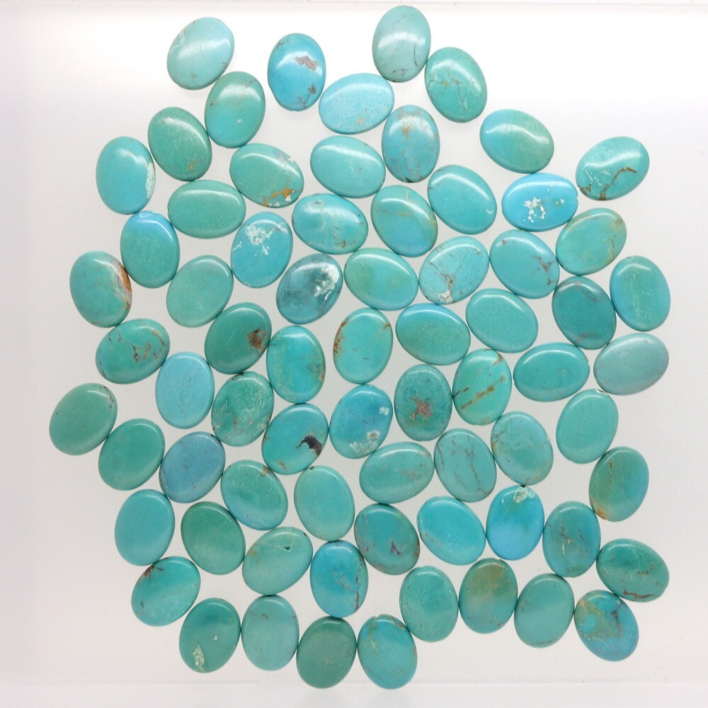6 Genuine Chinese Turquoise Flat Oval Beads ap. 12mm x 16mm Blue/Green #25147