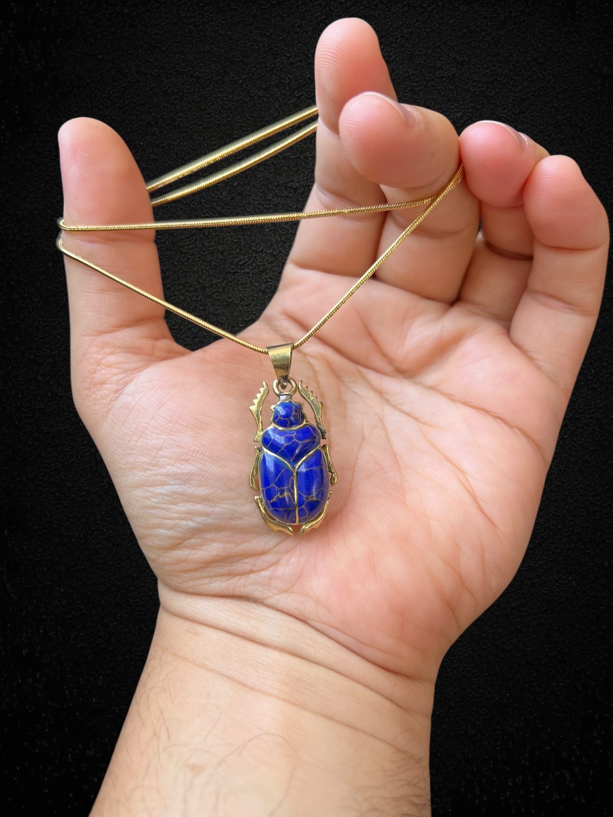 Blue Scarab Pendant Necklace Ancient Egyptian Amulet Lapis Blue Beetle Charm