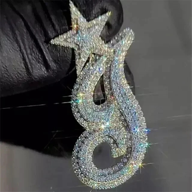 2 CT Real Moissanite Custom Letter “J” Star Men’s Pendant 925 Starling Silver