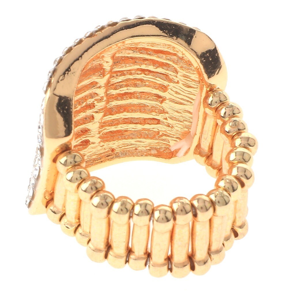 Gold Tone Stretch Metal Ring With Rhinestone R1261-GCL