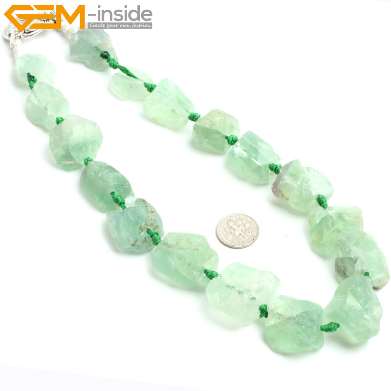 Natural Freeform Crude Rough Stone Quatrz Gemstone Beaded Jewelry Necklace 18″