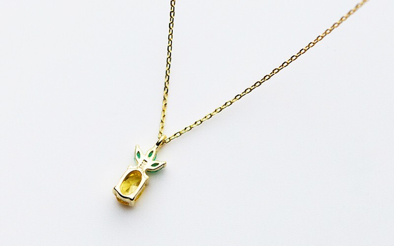 Gold Pinapple Stud Earrings, CZ Stone Stud, Pinapple Pandent Chain Necklace