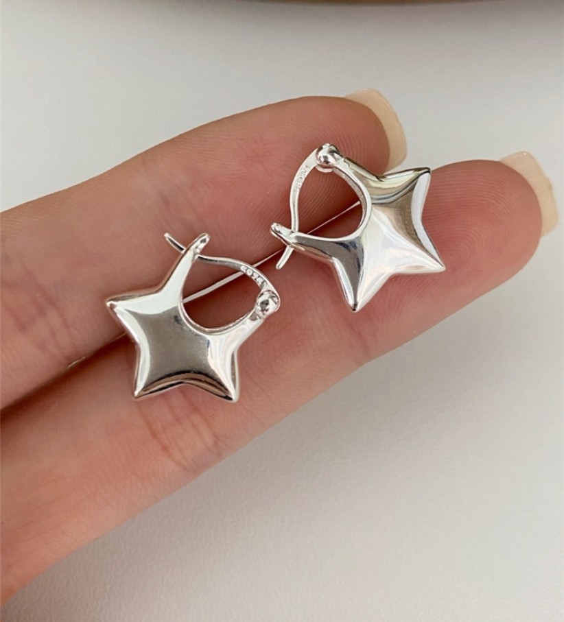 Bright 3D Star Silver Plated Alloy Fashion Versatile Snap Drop Earrings