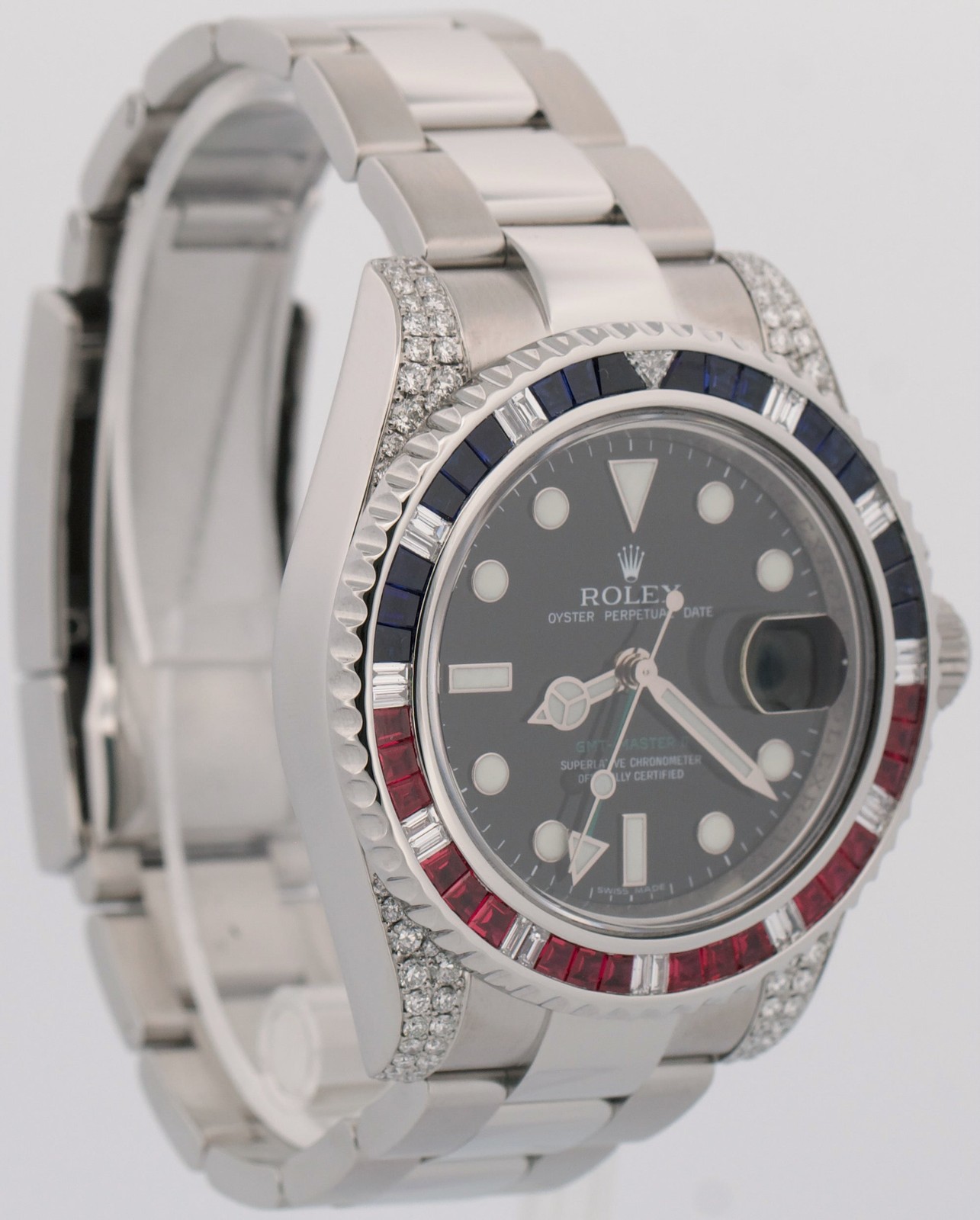 Rolex GMT-Master II DIAMOND SAPPHIRE Stainless Steel Blue Pink 40mm 116710 BOX