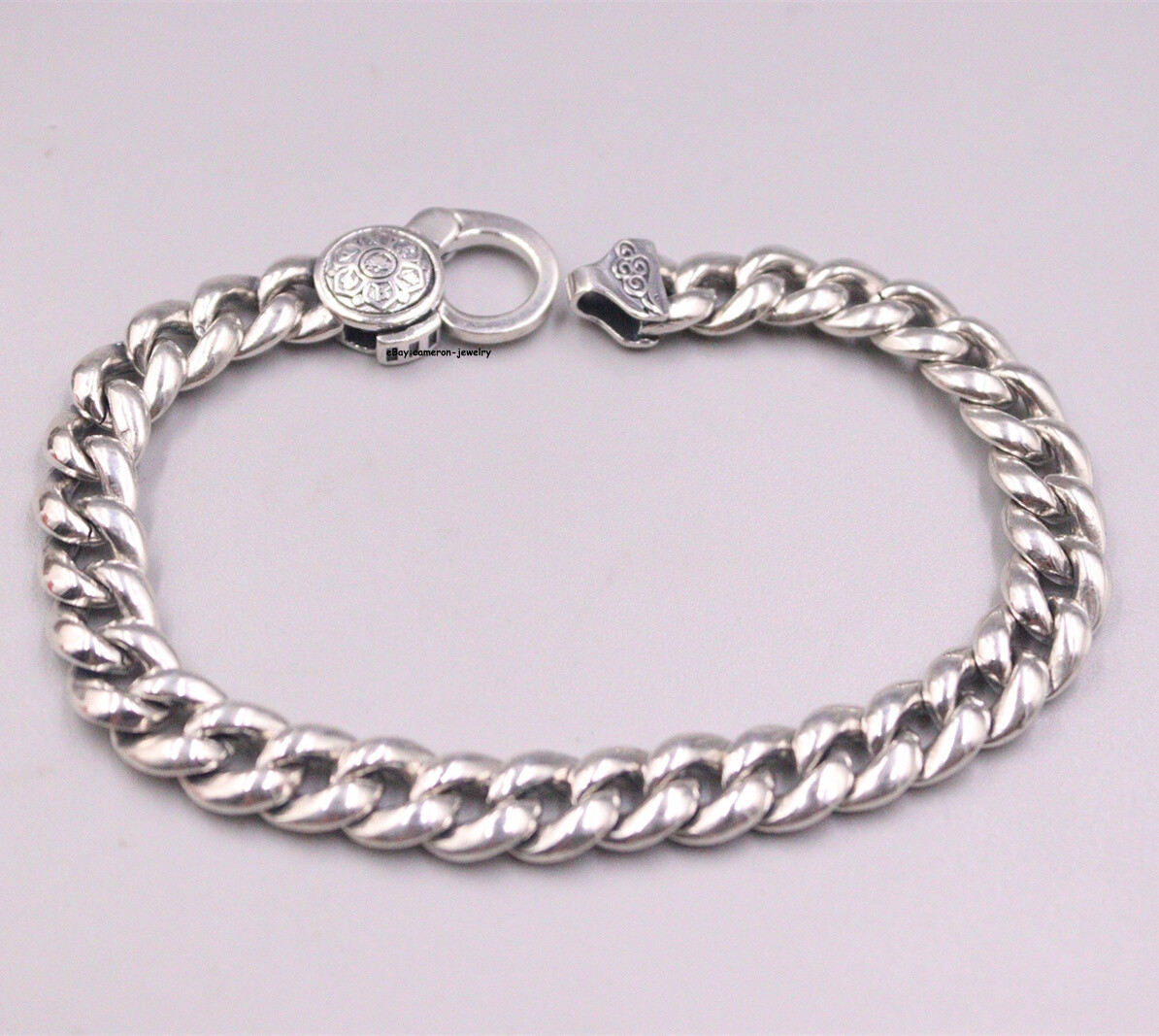 Pure S925 Sterling Silver Chain Men Unique Curb Link Bracelet 37-38g 8.26inch