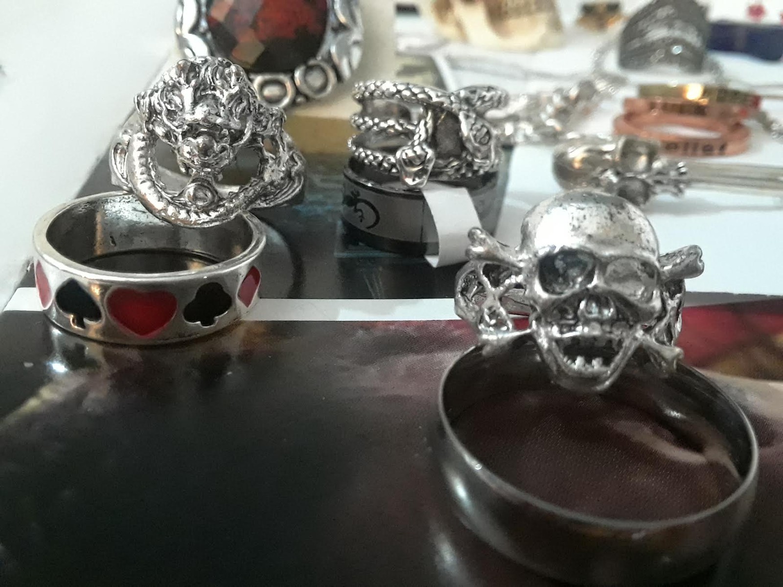 Punk, Goth, Emo, Mixed Jewelry Lot – Skull Safety pin & Red Pad lock necklace