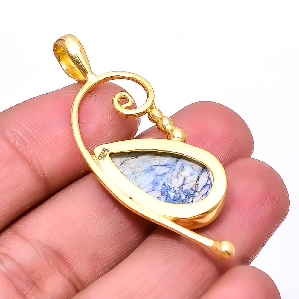 Azurite Turquoise – Utah Gold Plated 925 Sterling Silver Pendant 2.03″ P23