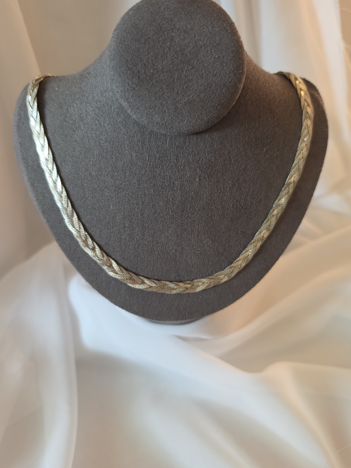 Sterling Braided Herringbone Chain 925 Necklace 16″ Long Italy