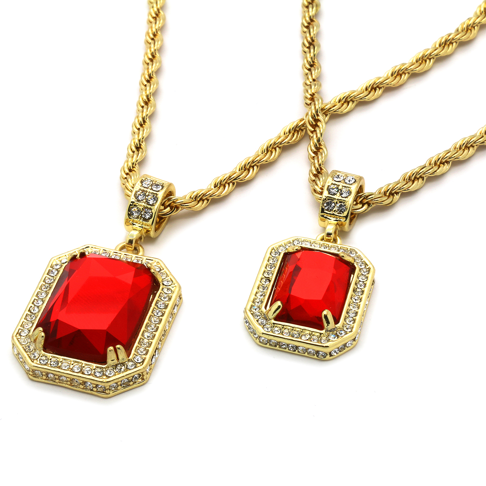 Men’s 14k Gold Plated 2 Pieces Stone Set Cubic Zirconia 30″ & 24″ Rope chains