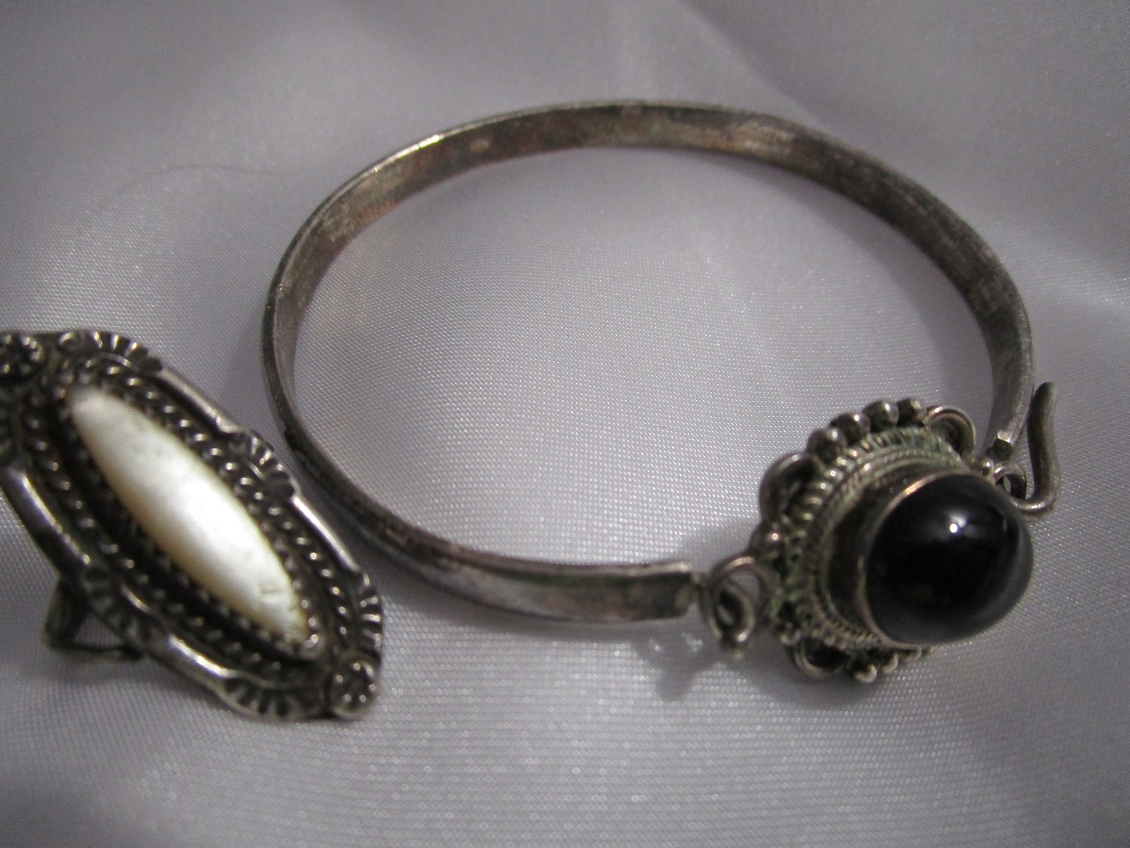 vintage ,Mexico sterling silver & black onyx bracelet and ring combo READ