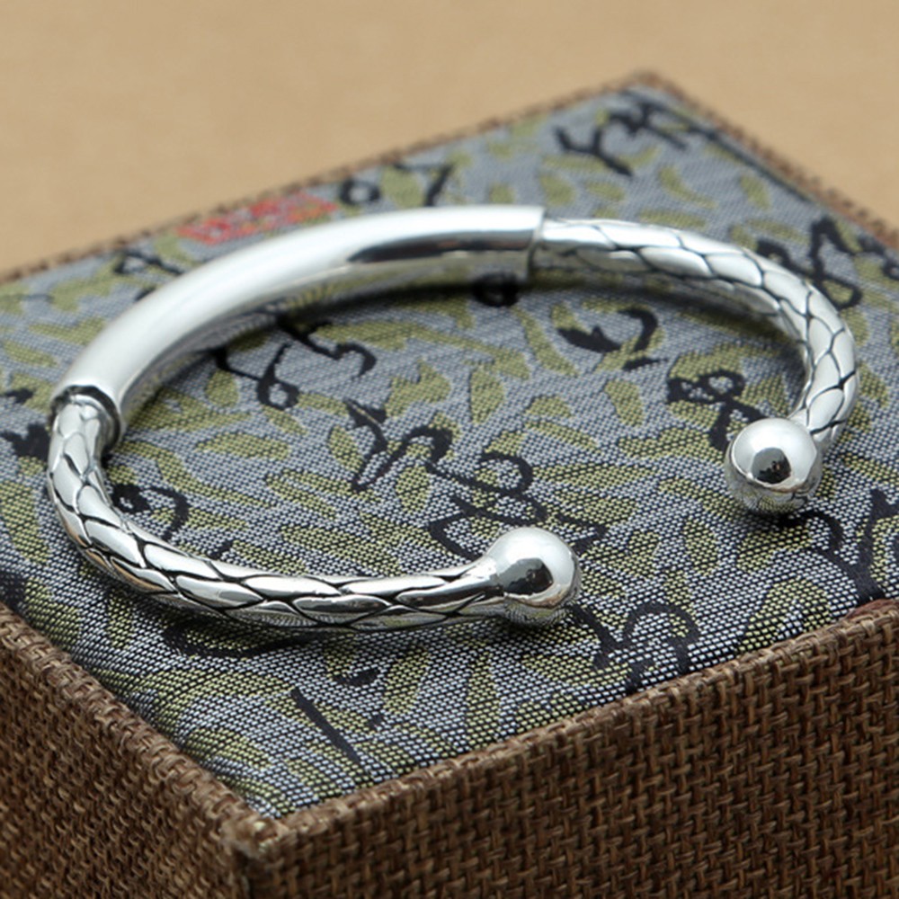 Pure S925 Sterling Silver Bracelet 7mm Long Tube Rope Bangle 34-35g ID:60mm