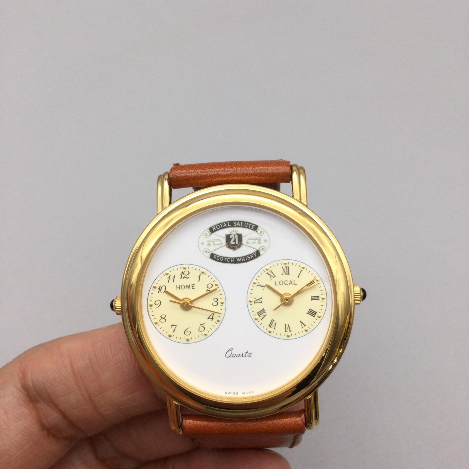 Royal Salute 21 Year Whiskey Mens Watch 36mm Dual Time Brown Leather New Battery