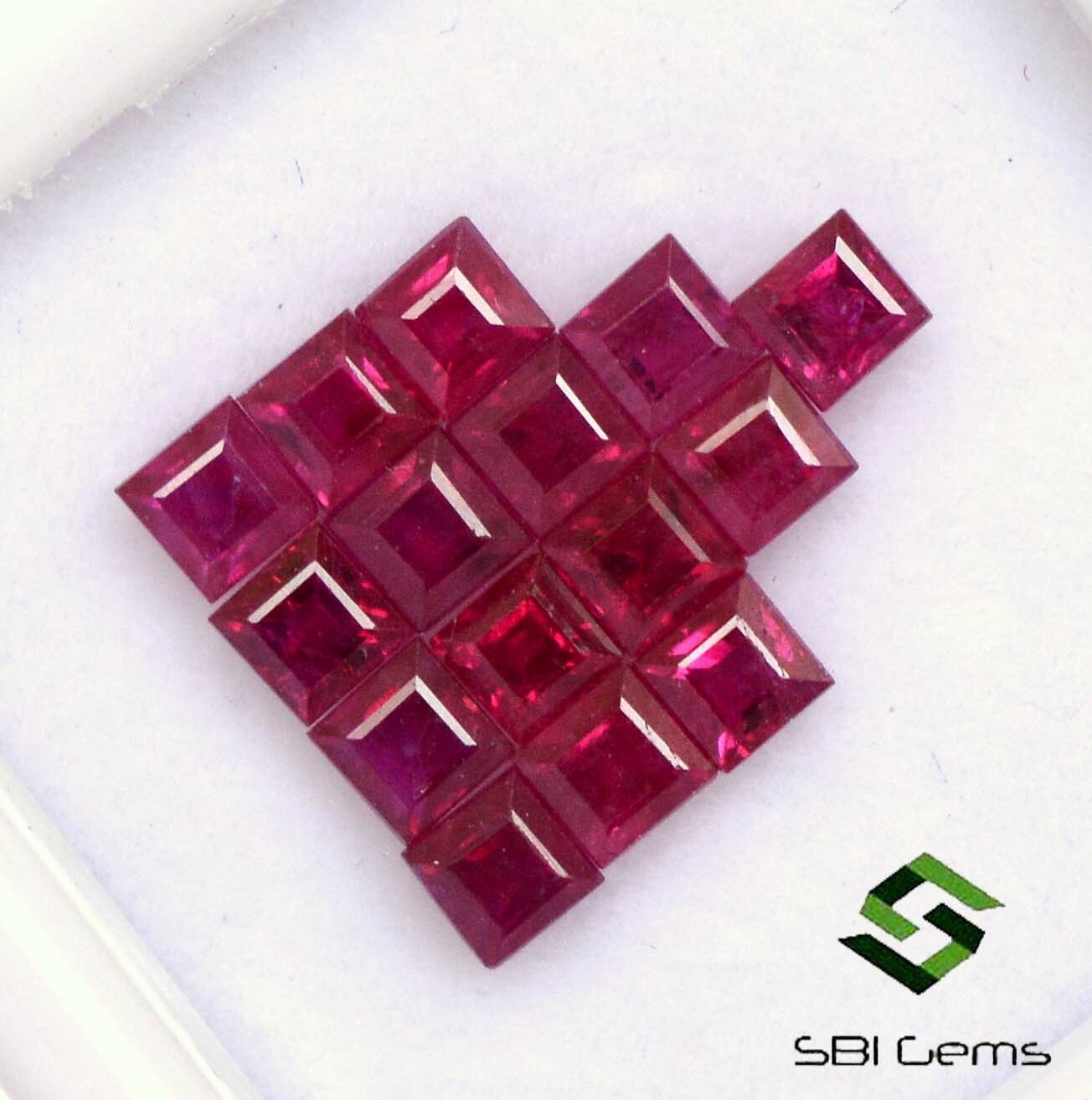 2.50 mm Natural Ruby Square Cut Lot 50 Pcs 9.33 Cts Calibrated Loose Gemstones