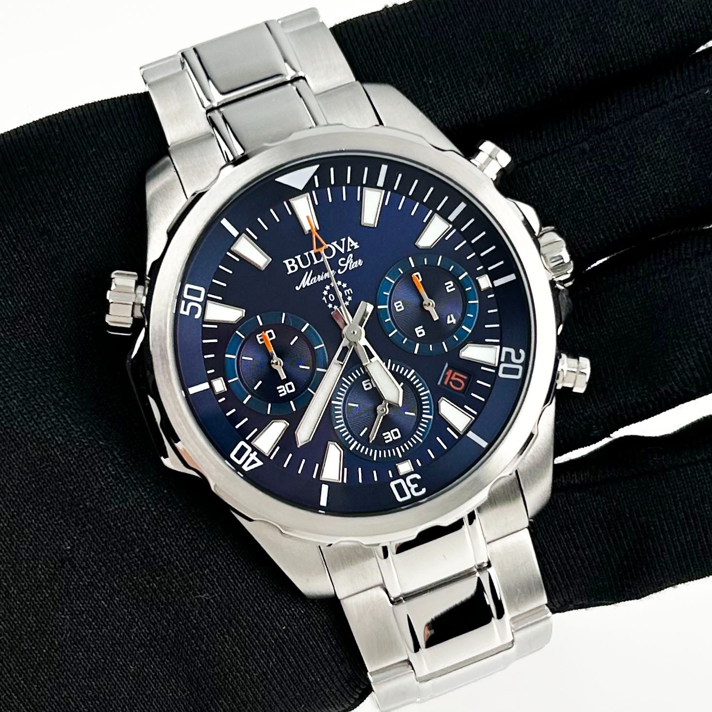 New-Bulova Men’s 96B256 Marine Star Blue Dial six-hand chronograph Quartz Watch