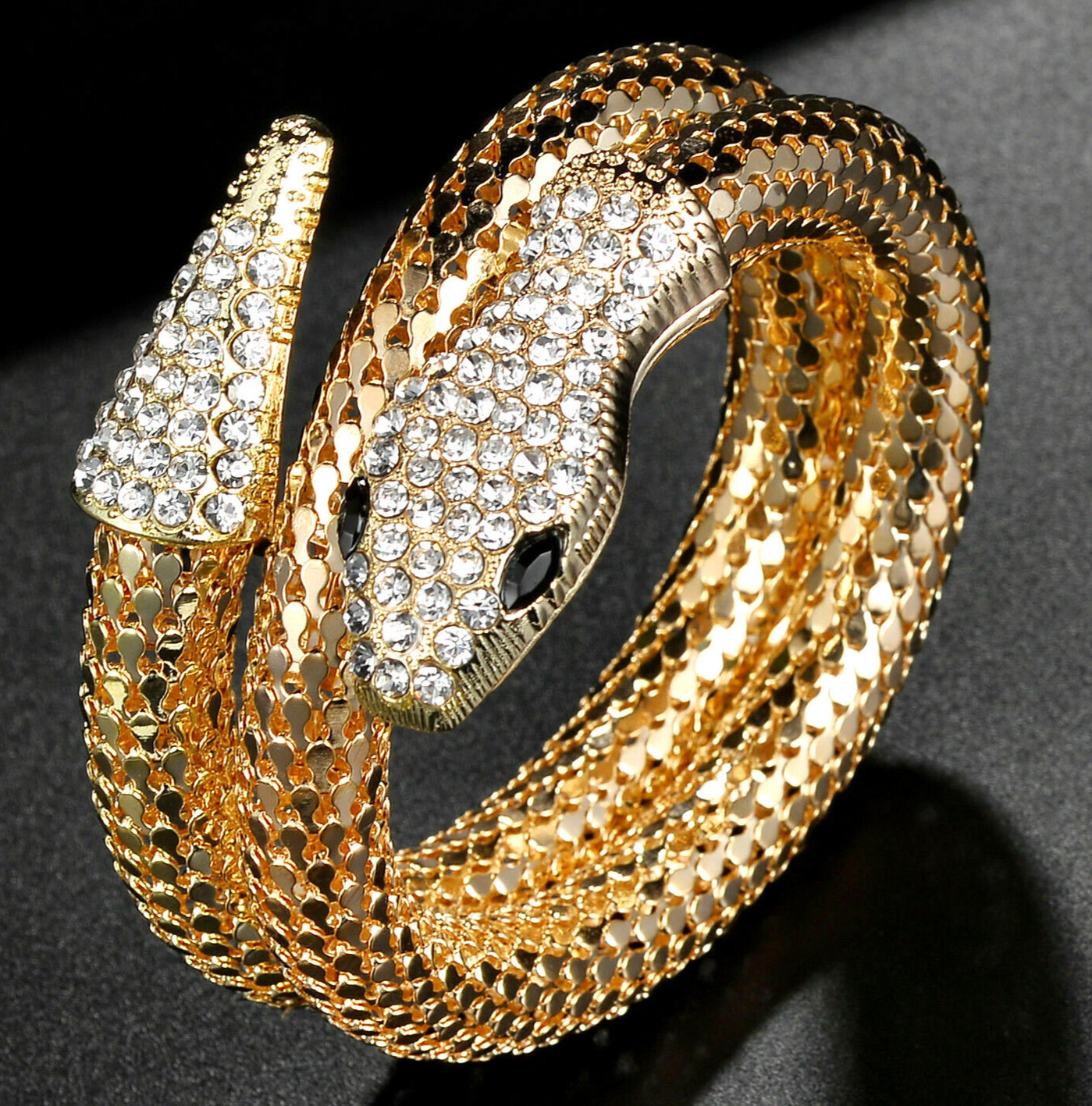 Shimmering Gold SNAKE Charming COIL Rhinestone Wraparound BRACELET