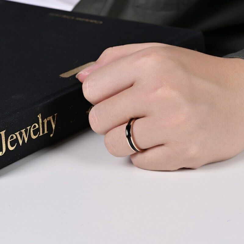 4mm Silver Rose Gold Plated Stainless Steel Enamel Stackable Ring Wedding Band