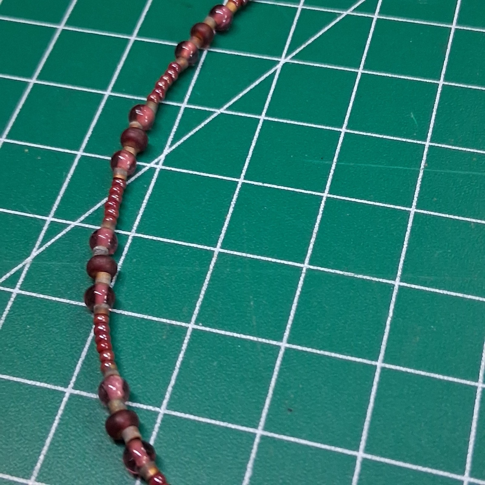 Vintage Transparent Maroon Channel Set Glass Bead 14” Collar Necklace