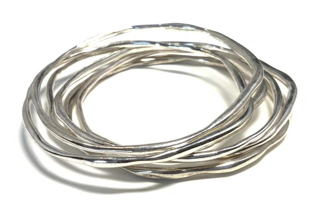 6 Silver Tone Stackable Bangle Bracelet 7.5-inches JG120