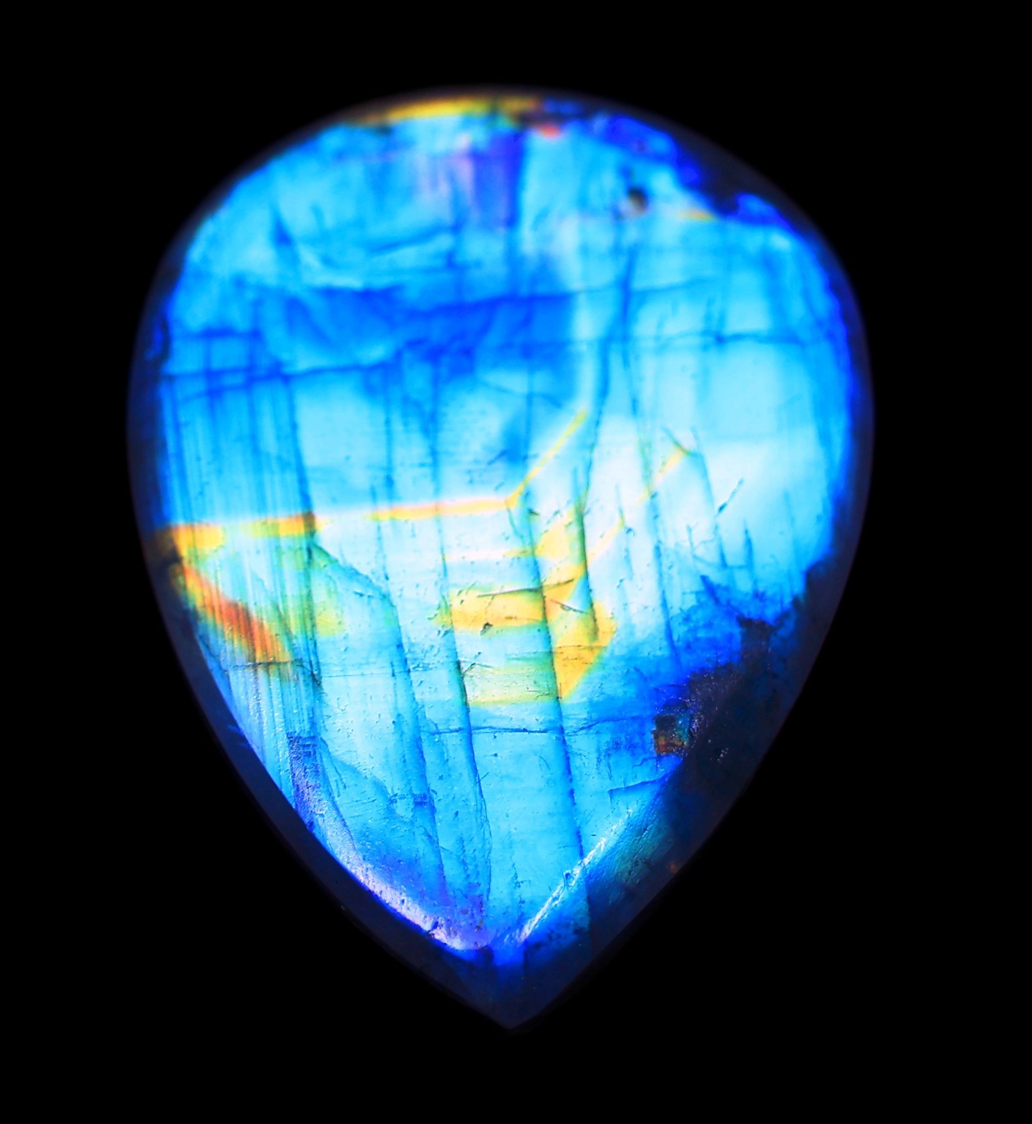 34 Ct 8X19X25 mm Natural Blue Fire Rainbow Moonstone Pear Cabochon Gems RQ-387