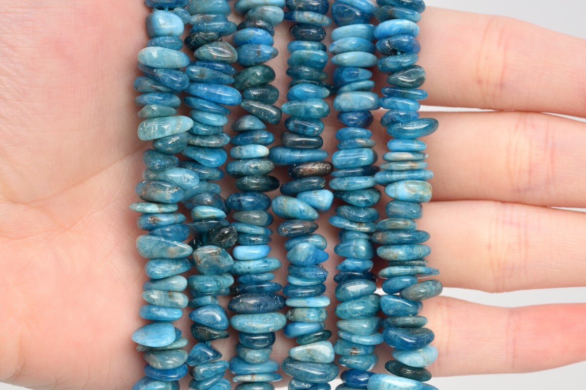 4-10MM Blue Apatite Pebble Chips Grade A Genuine Natural Loose Beads 15″