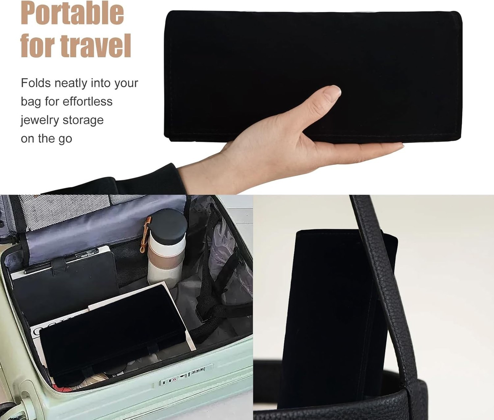Travel Jewelry Roll Bag Organizer Velvet Compact for Necklaces Bracelets Rings