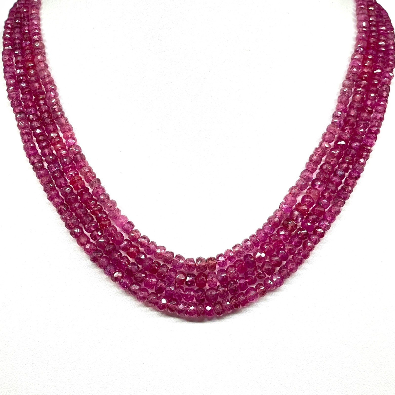 18 Inch Natural Mozambique Ruby Necklace 3-4.5mm Faceted Beads 925 Silver Clasp