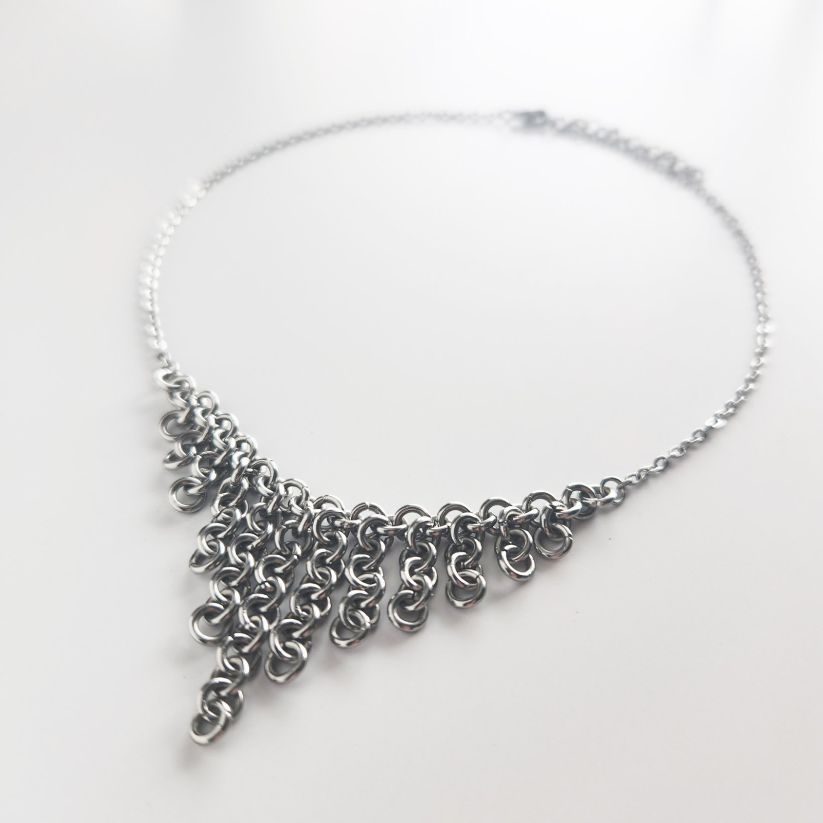 Vintage Medieval style V shape silver chainmail necklace made of stainless steel
