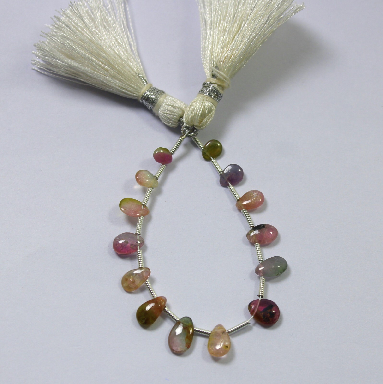 3.5×5-5×7.5 MM Natural Smooth Multi Color Tourmaline Pear Shape 4 Inch Beads