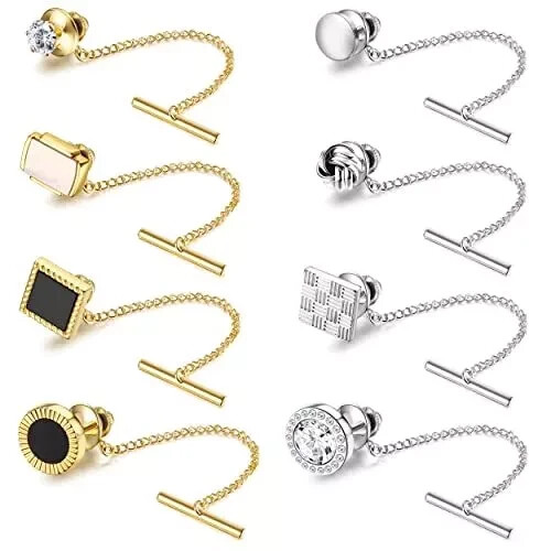 8 Pcs Tie Tacks for Men Tie Pins for Regular Ties Necktie 14K Gold Plated Men…