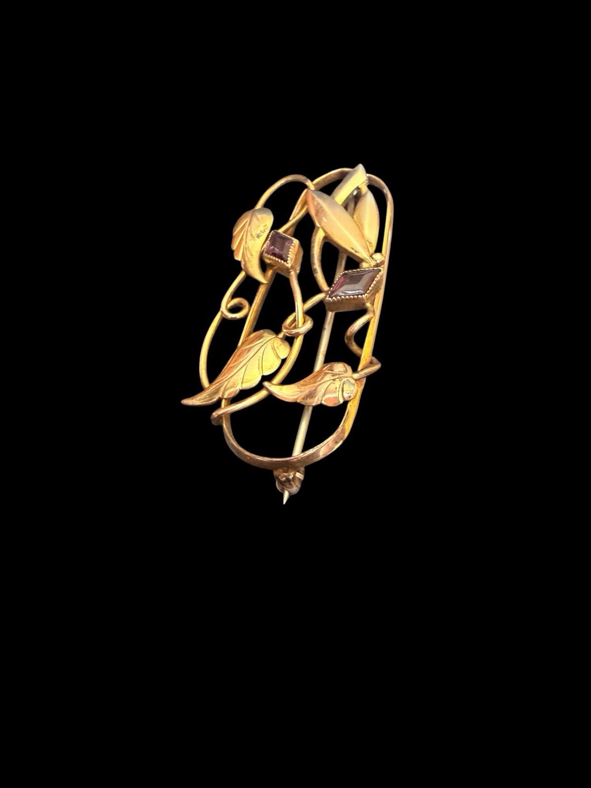 Older Gold Filled Floral Brooch With Purple Stone Accents