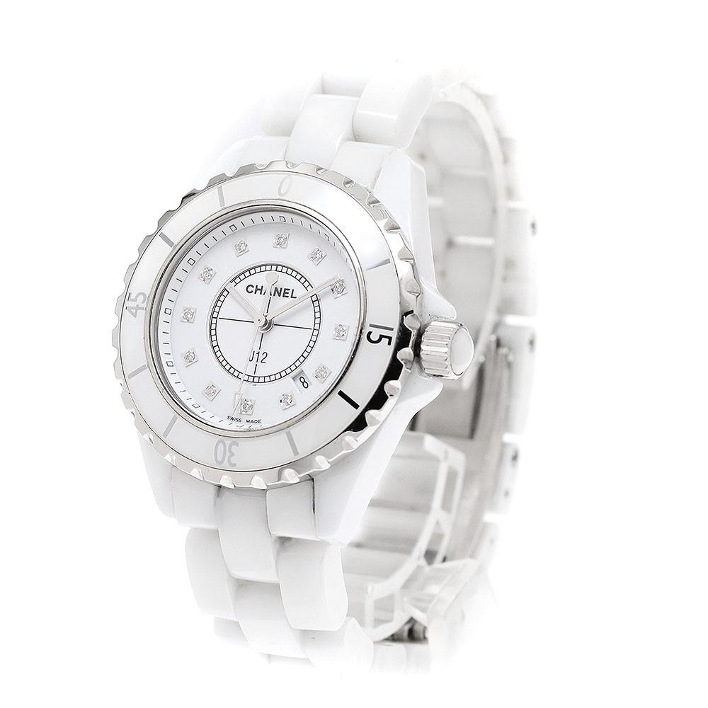 CHANEL J12 H1628 White ceramic 12P diamond white Dial Quartz Ladies Watch_938979