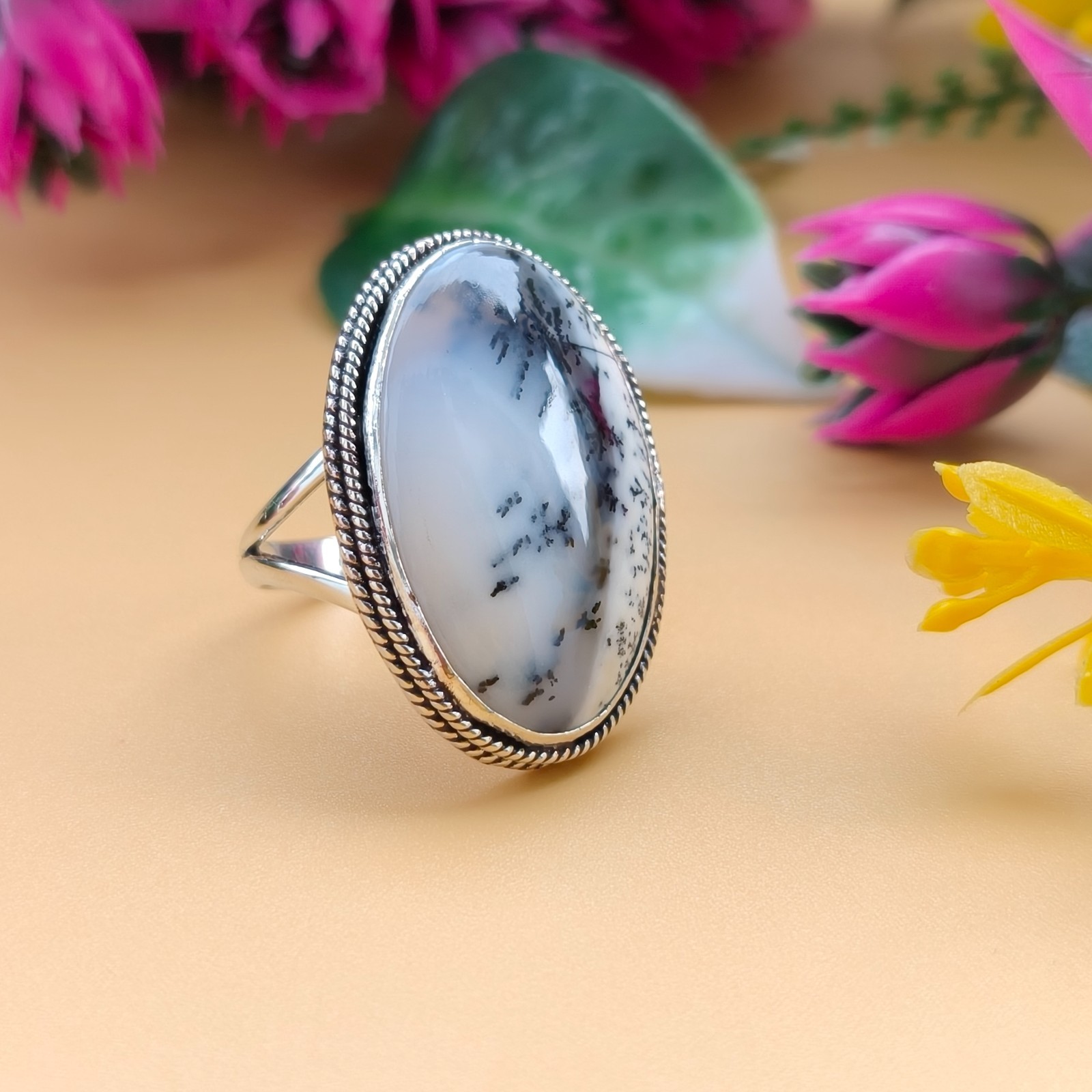 Dendritic agate Gemstone 925 Silver Handmade Statement Ring Jewelry