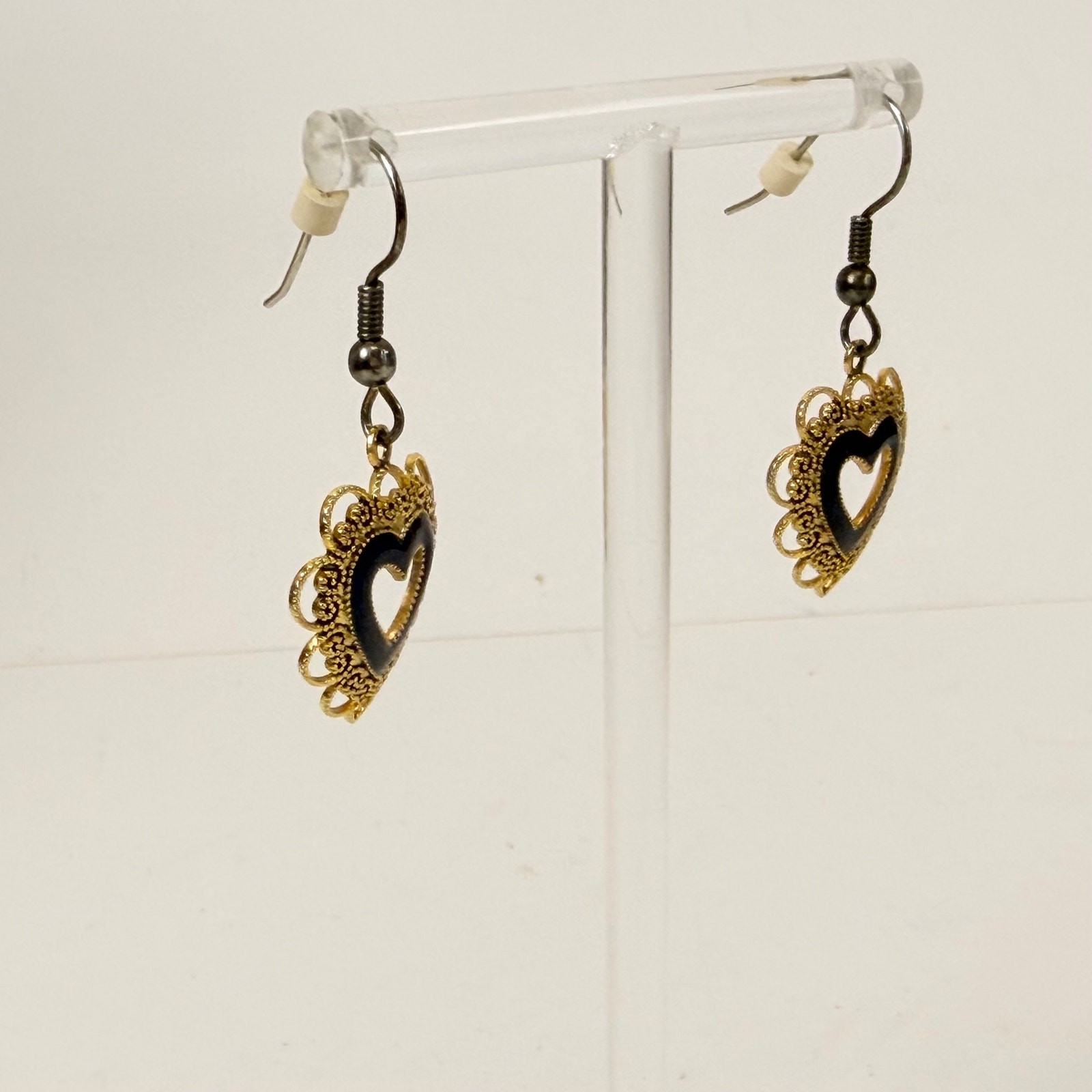 Dangly Heart Gold Earrings | 90s Lacey Gold-Tone Heart Earrings