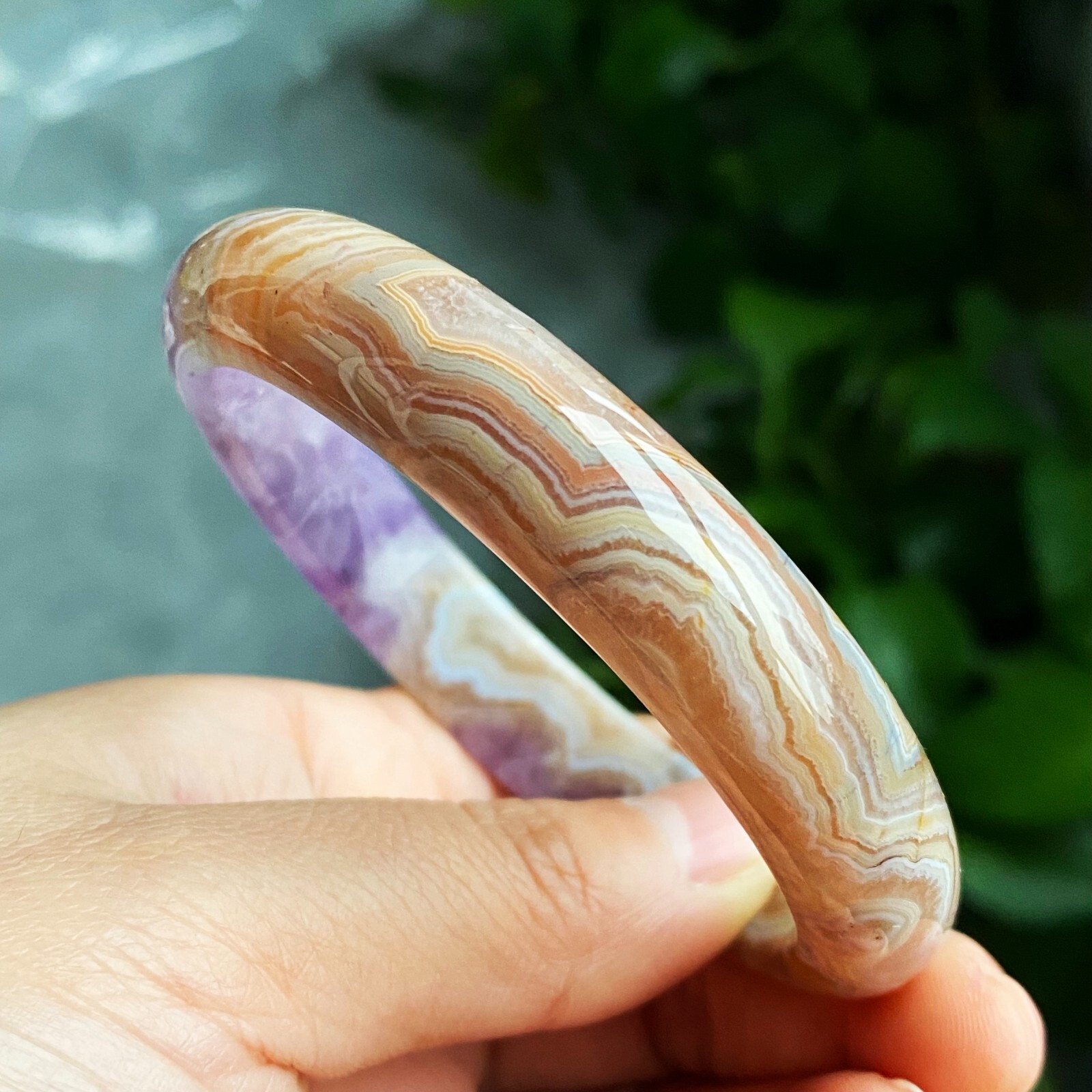 61mm Natural Rare Amethyst Agate Crystal Gemstone Bangle C9