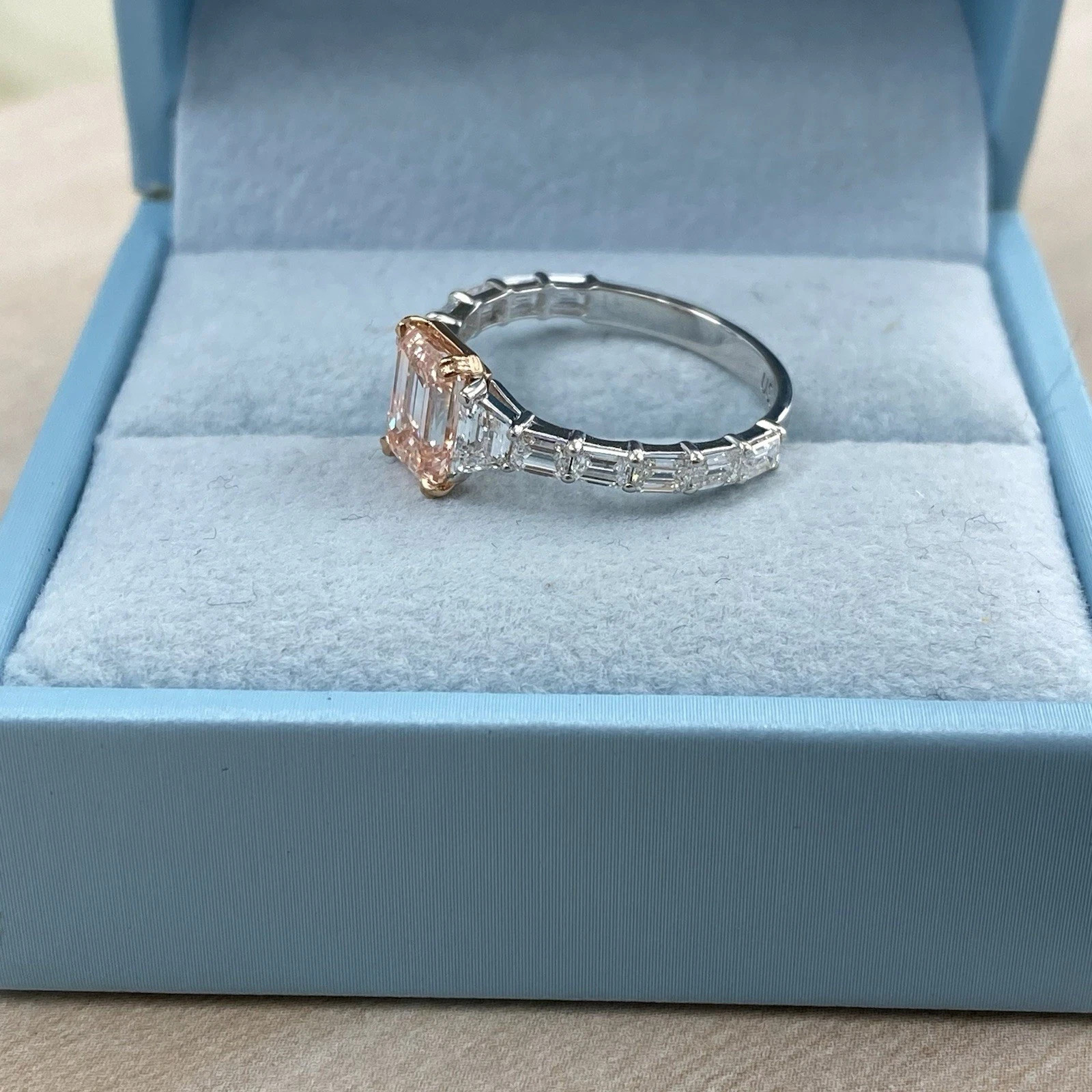 2.00Ct Emerald Cut Lab Grown Diamond Fancy Pink Diamond Wedding Ring 14K Gold