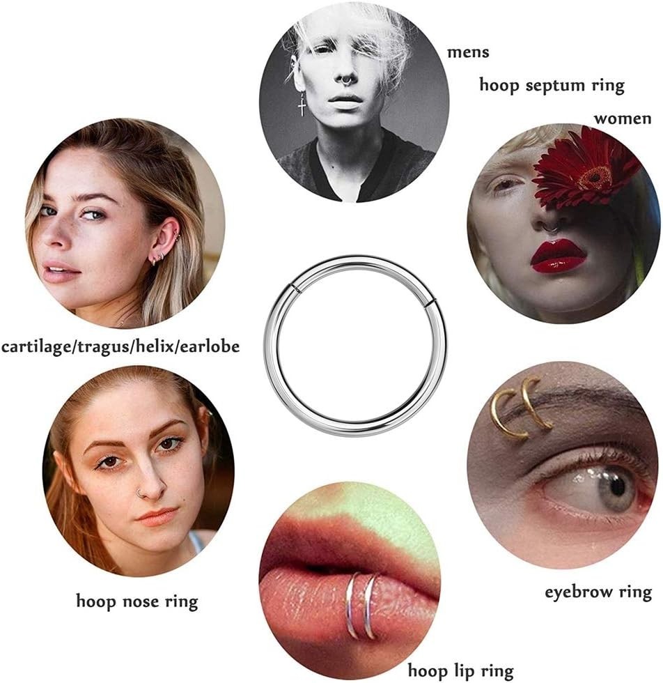 Elegant 316L Surgical Steel Clicker Hoop Nose Ring – 9mm, Multi-Color Options