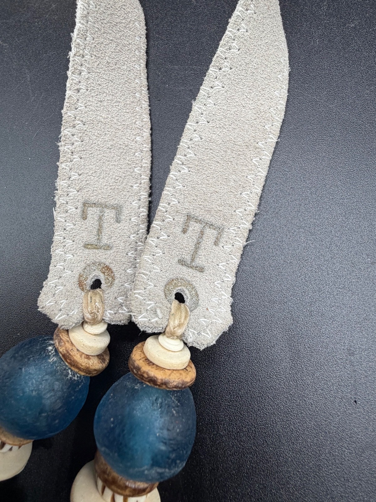 Twine & Twig Large Cone Shell & Blue African Glass Bead Suede Statement Necklace