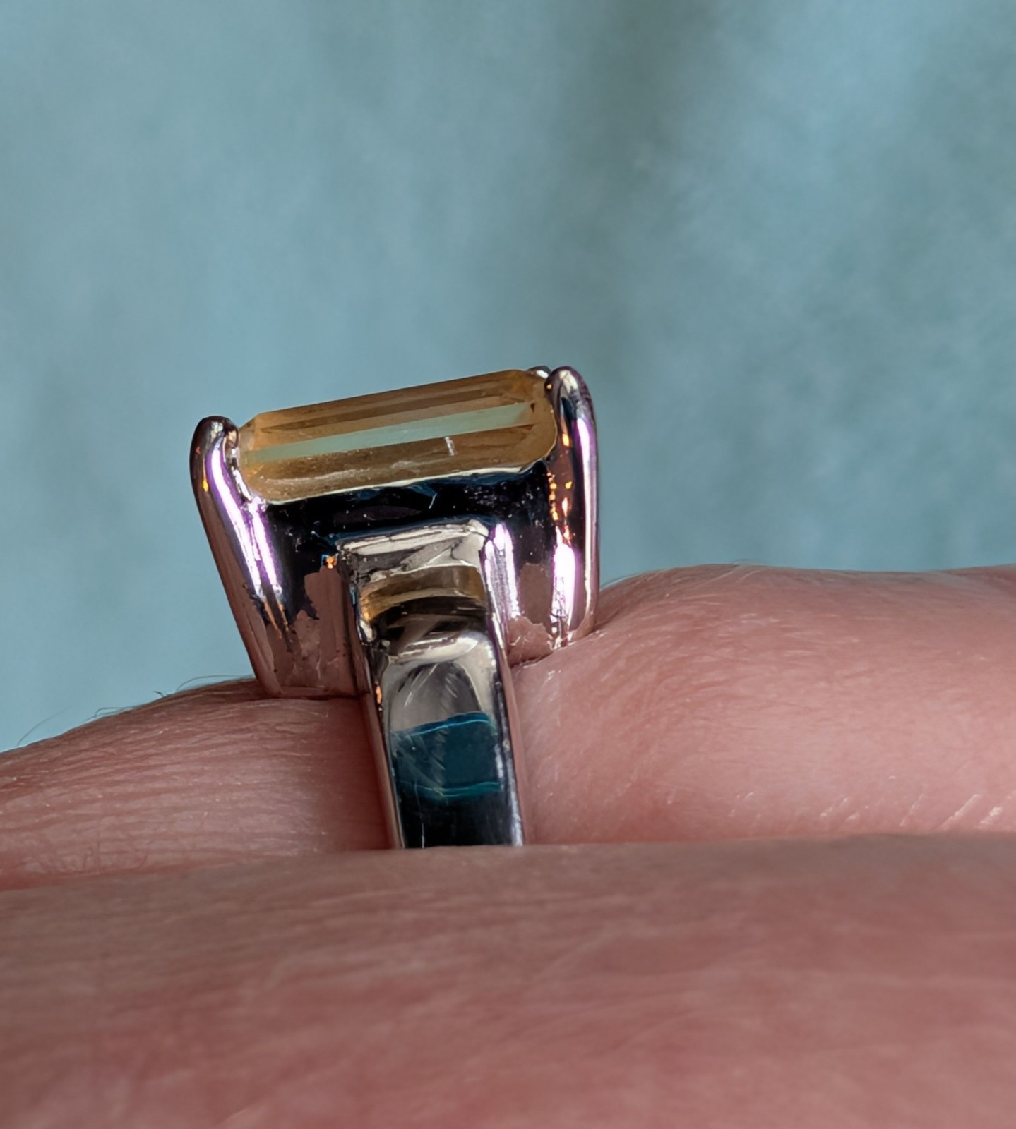 Vintage Sterling Silver 925 Rectangle Faux Citrine Yellow Stone Ring Size 6