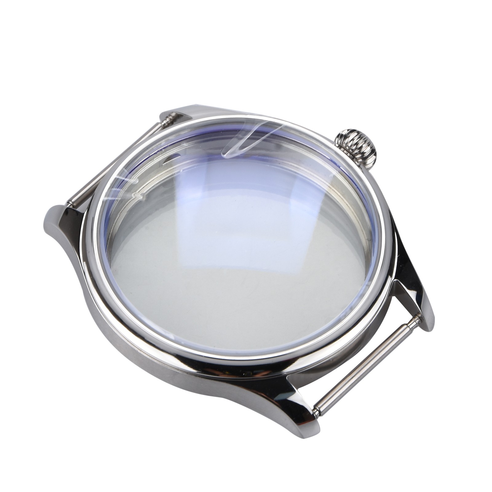 Silver 44mm Stainless Steel Watch Case For ETA6497/6498 Movement Replacement aa