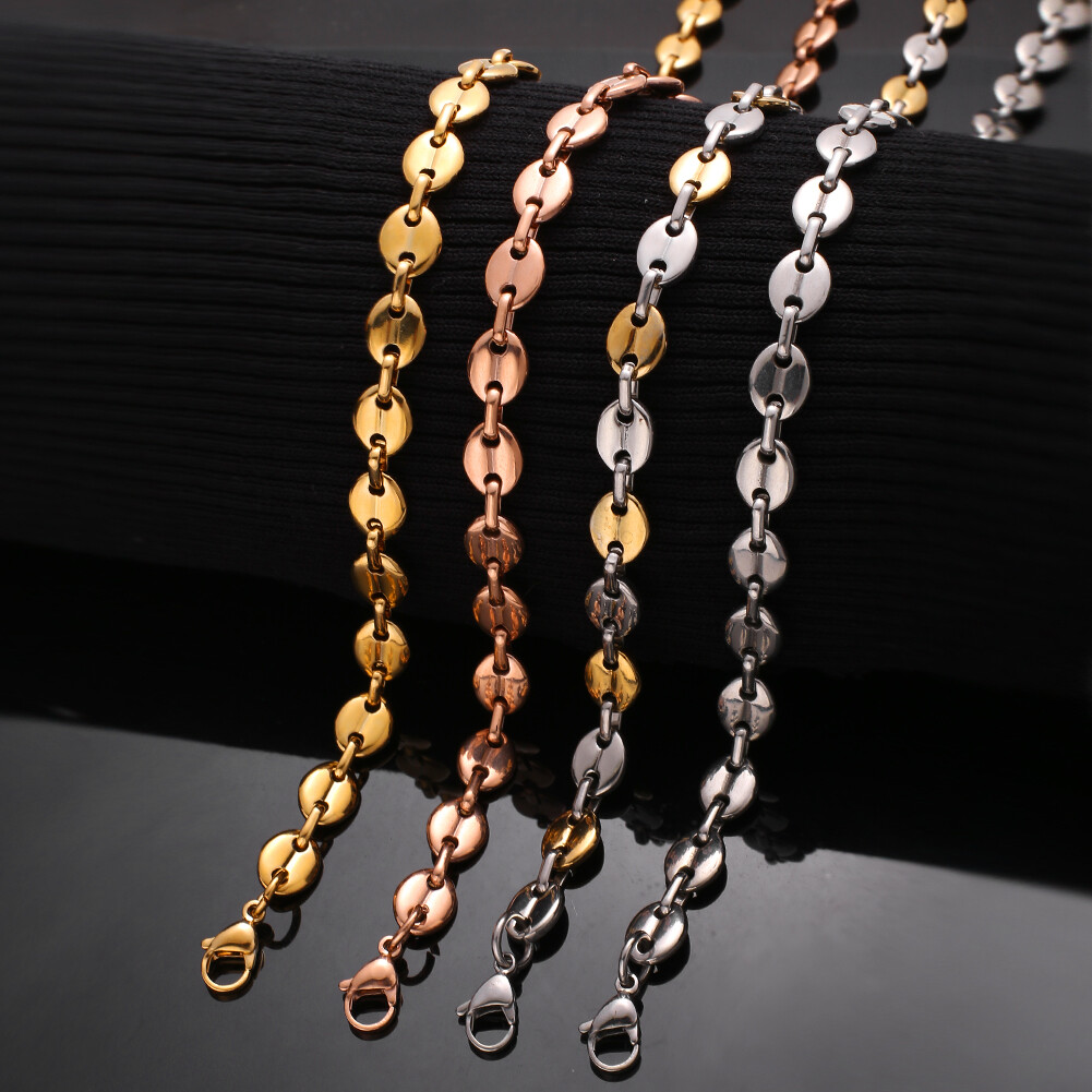 7/9/11mm Stainless Steel Mens Womens Coffee Beads Chain Necklace or Bracelet Hot