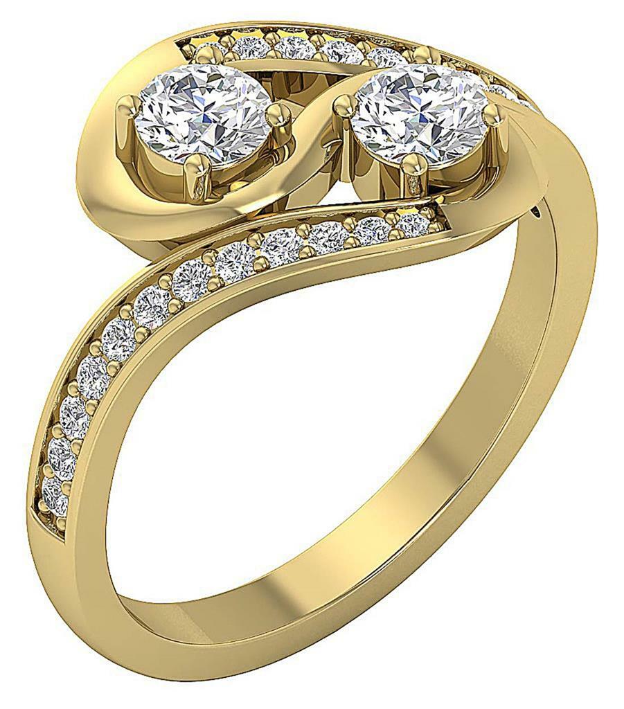 I1 G 1.00 Ct Round Cut Diamond Forever Us Two Stone Ring 14K White Gold 12.40 mm